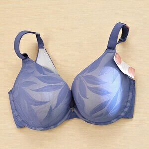 Cacique Modern Invisible Back Smoother Bra 38DDD Blue Leaf Print Underwire Full